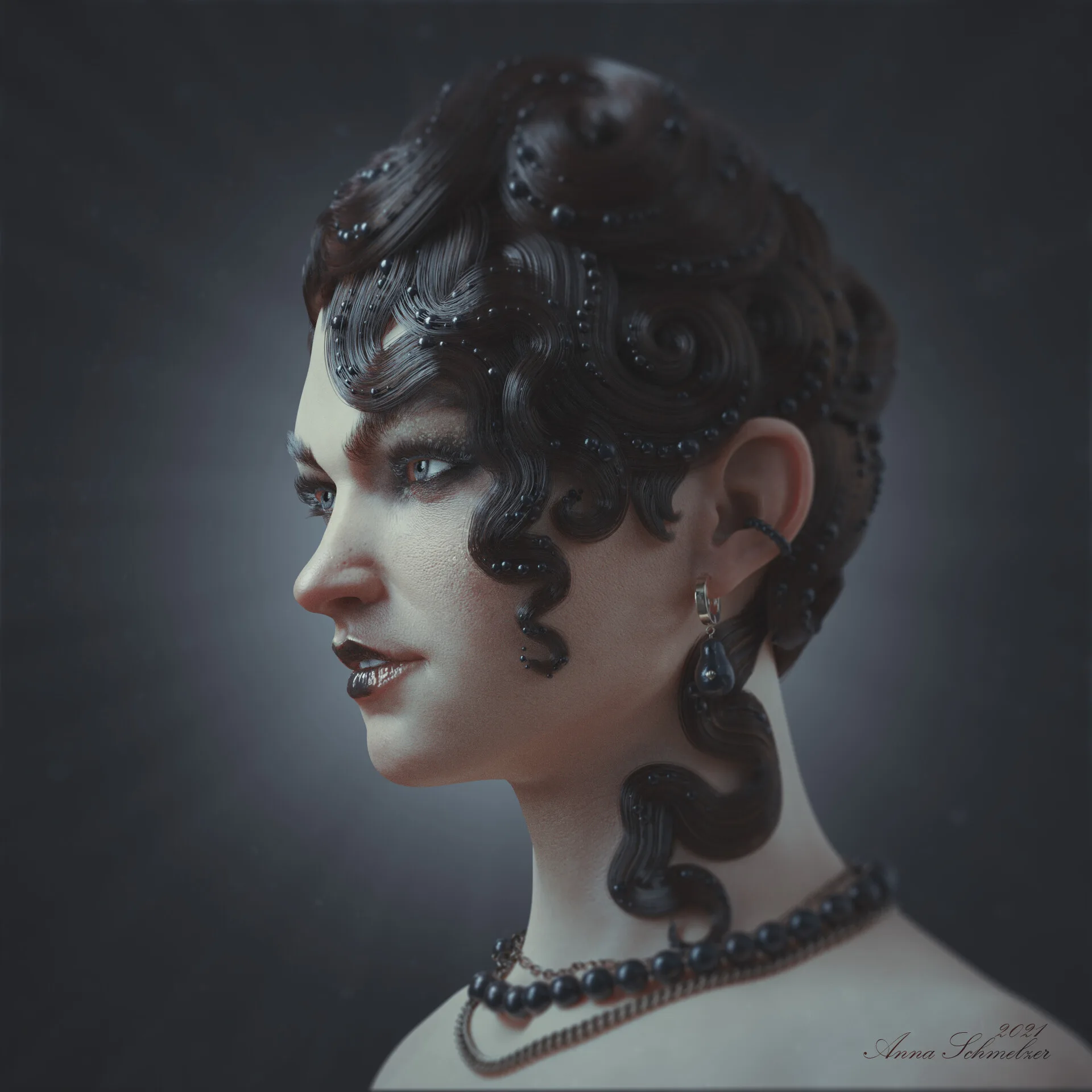 Portrait with Waves — award-winning digital portrait 3D sculpt by Anna Schmelzer, CG Society Hall of Fame, ZBrush