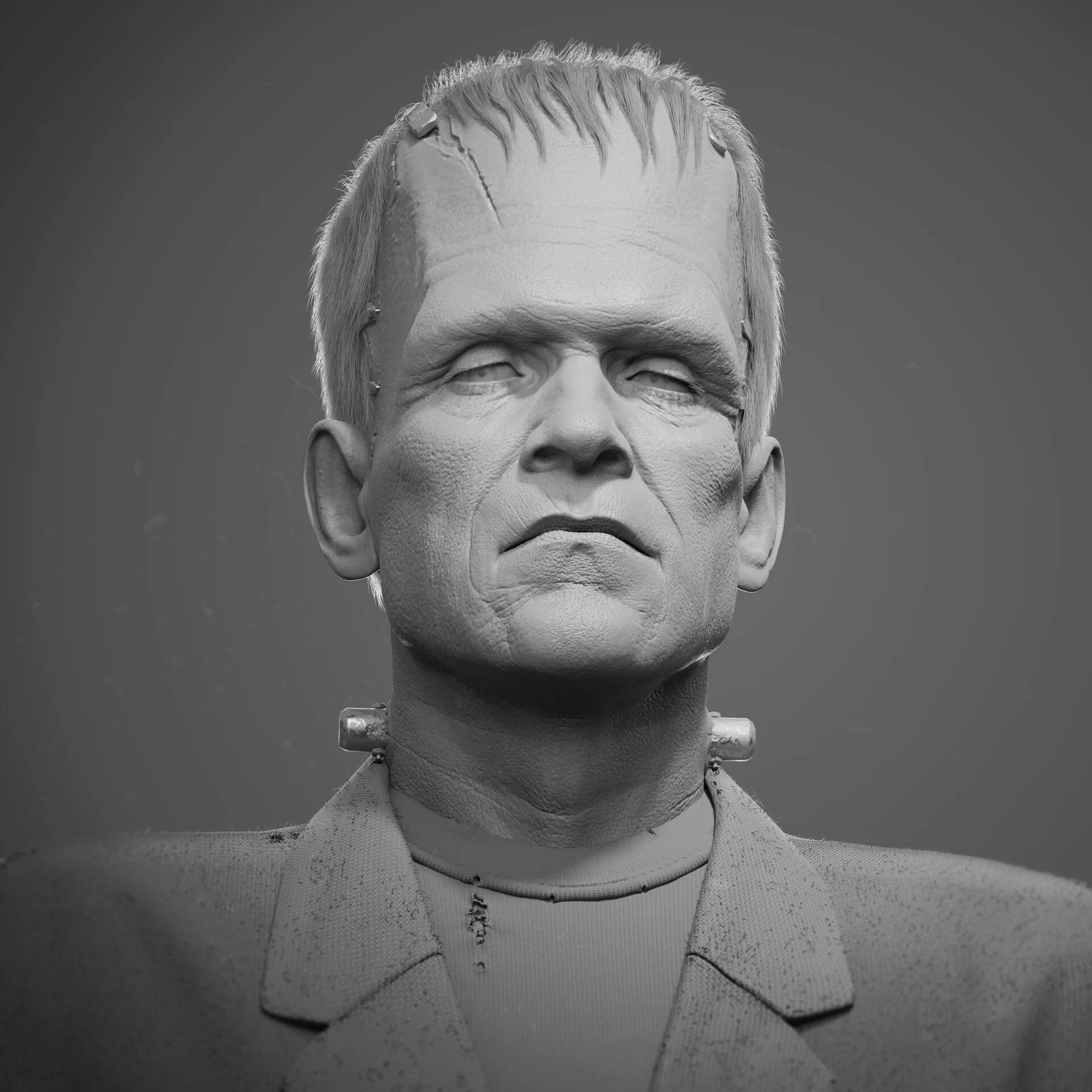 Clay render of Frankenstein's Monster by Anna Schmelzer