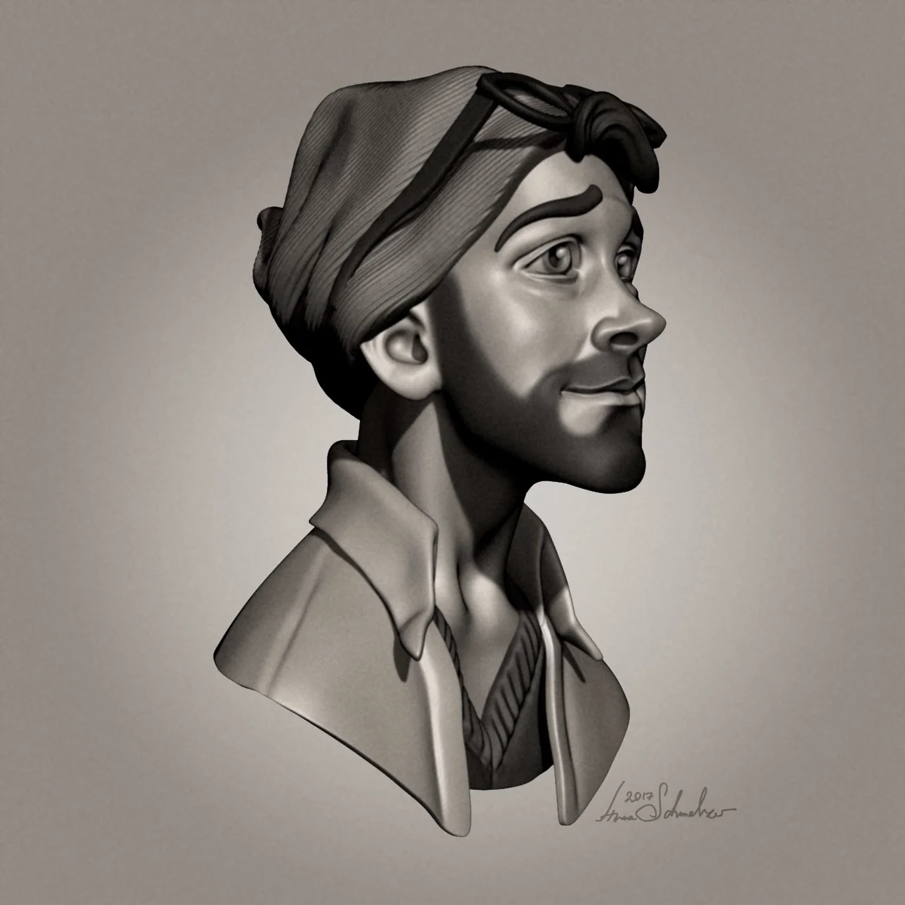 Stylized Hipster character sculpt in side view by Anna Schmelzer