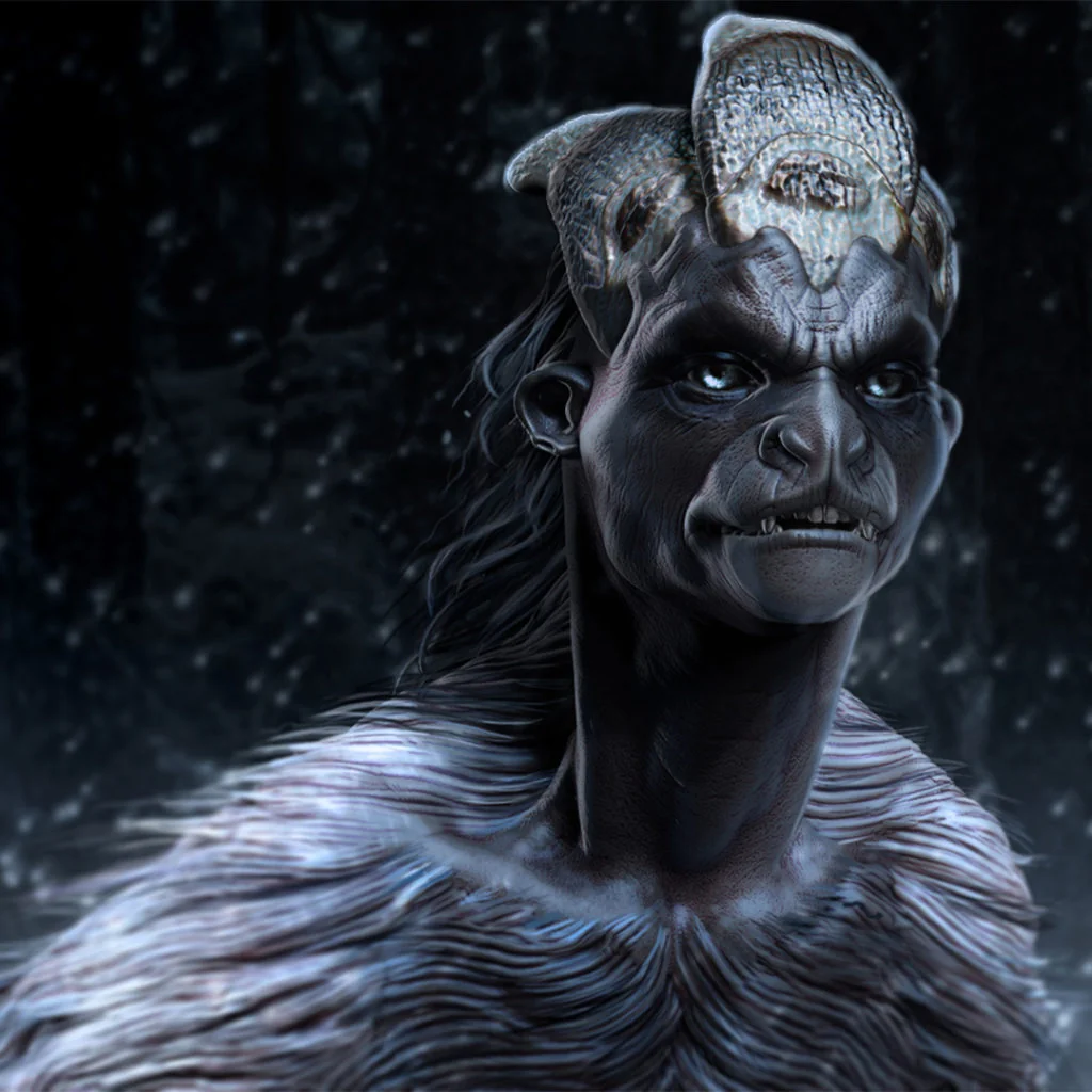 Hero portrait render of the Yeti creature sculpt by Anna Schmelzer