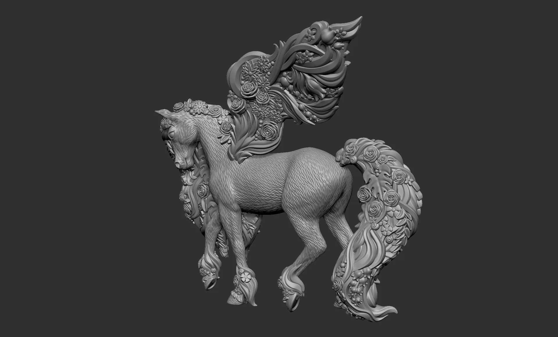 Blossom Pegasus — ZBrush clay render 02, Schleich production-ready toy sculpt by Anna Schmelzer