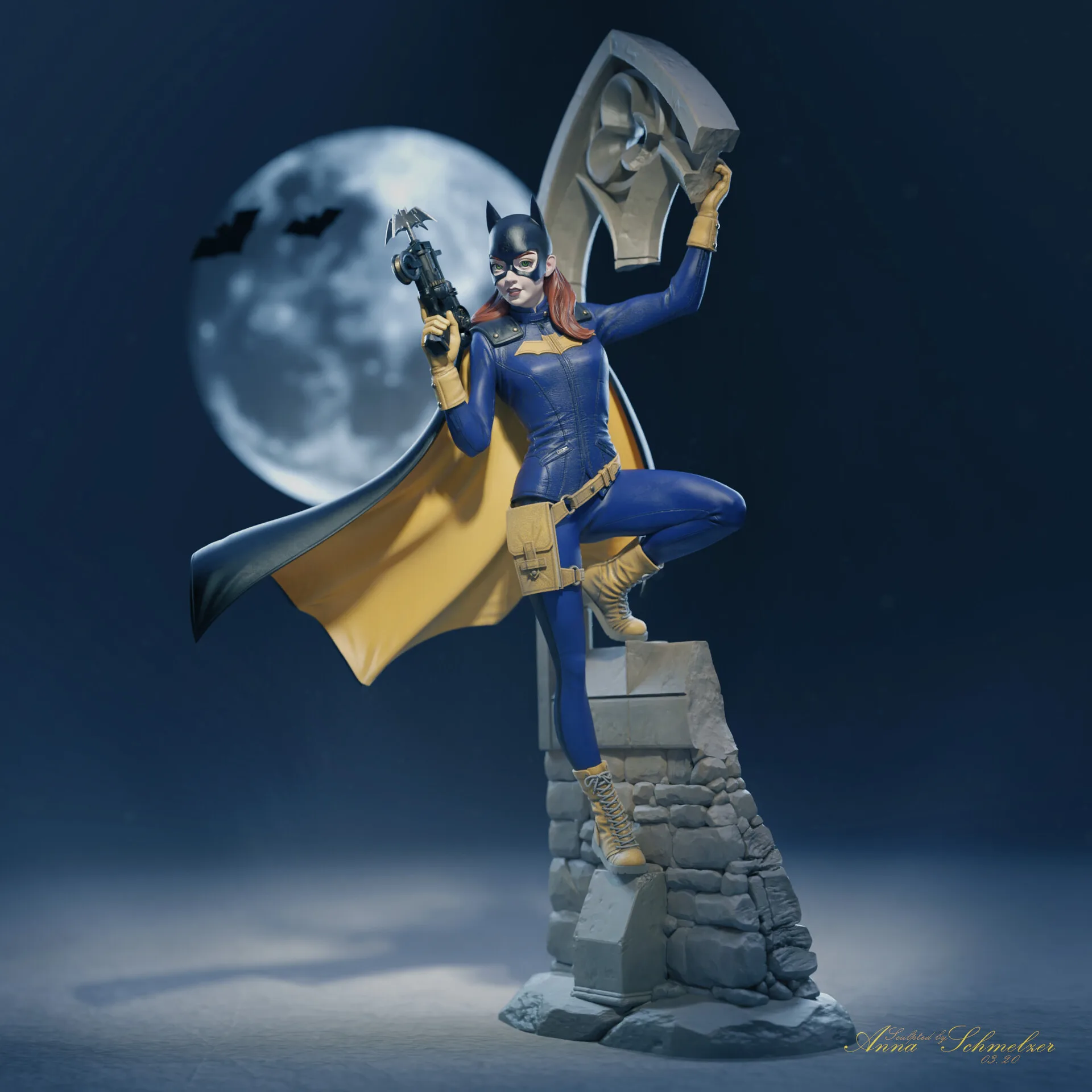 Batgirl fanart 3D character model in ZBrush for collectible presentation by Anna Schmelzer