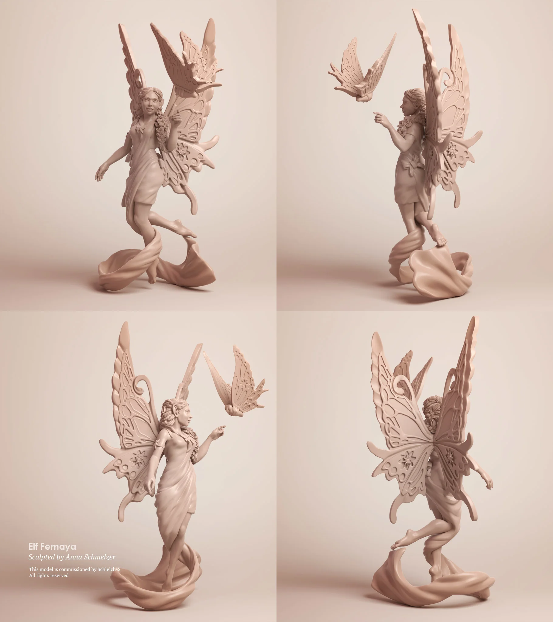 Bayala Femaya toy sculpt shown from multiple presentation angles by Anna Schmelzer