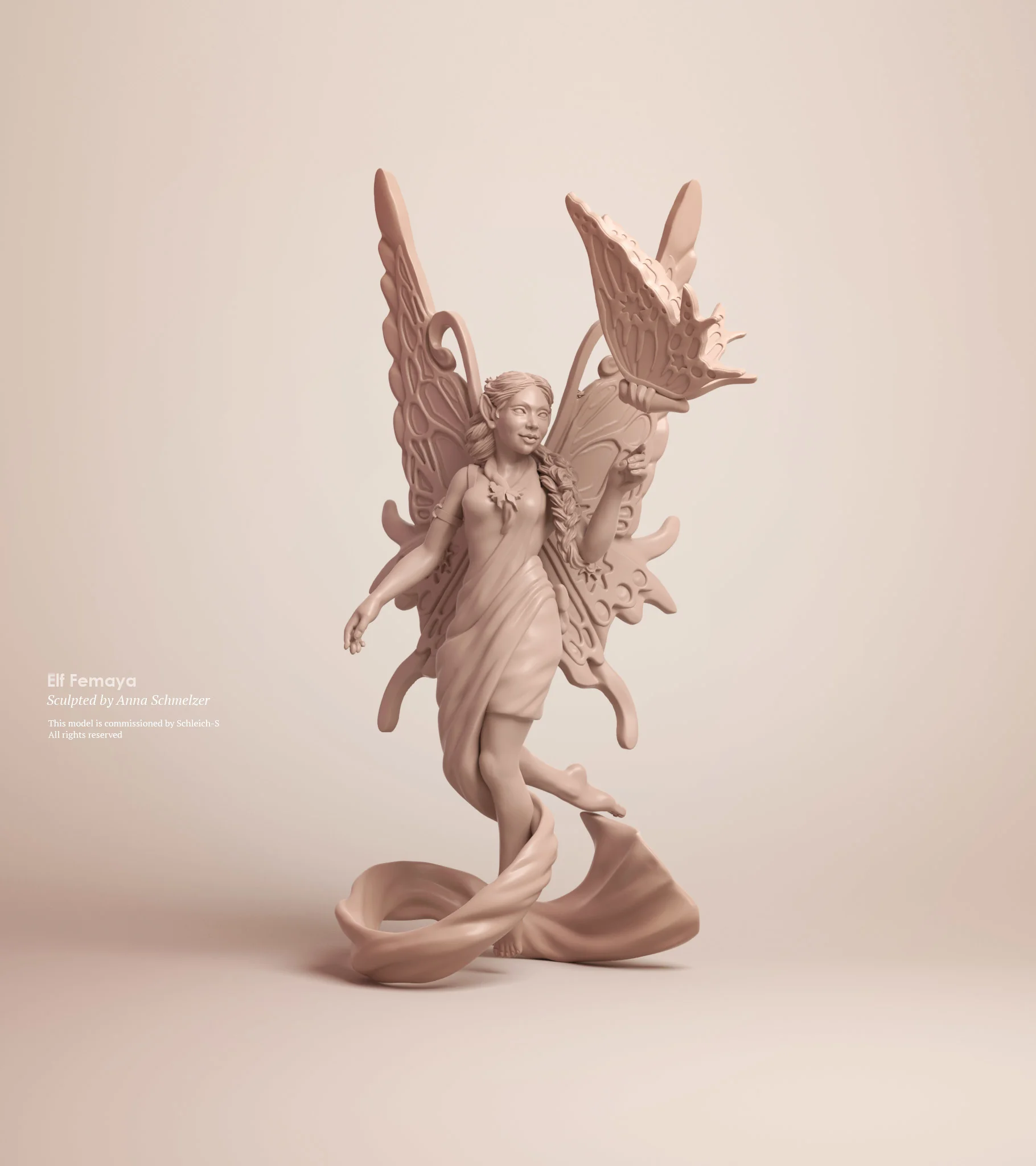 Clay render of the Bayala Femaya toy sculpt for Schleich by Anna Schmelzer