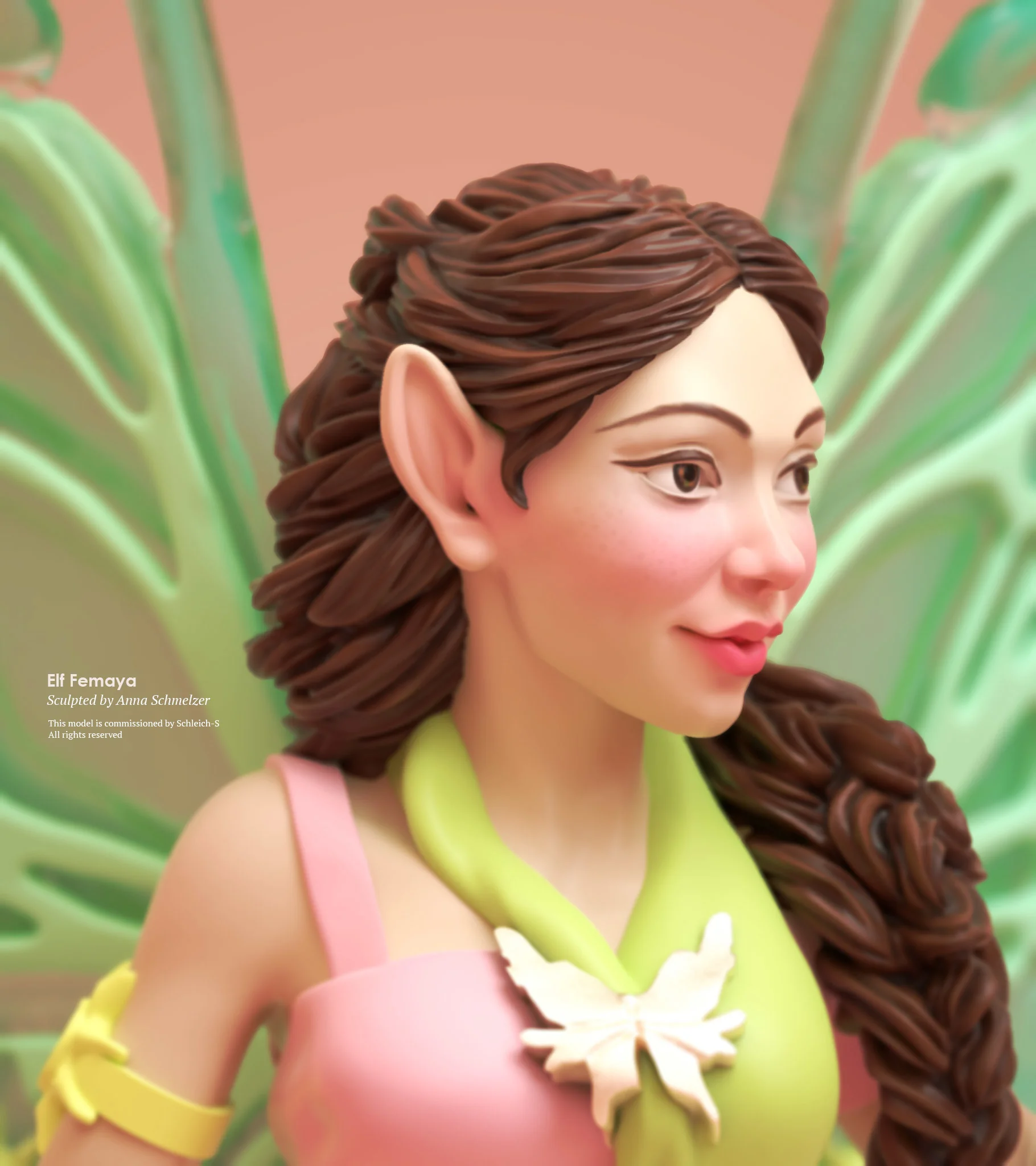 Close-up render of the Bayala Femaya Schleich figure sculpt by Anna Schmelzer