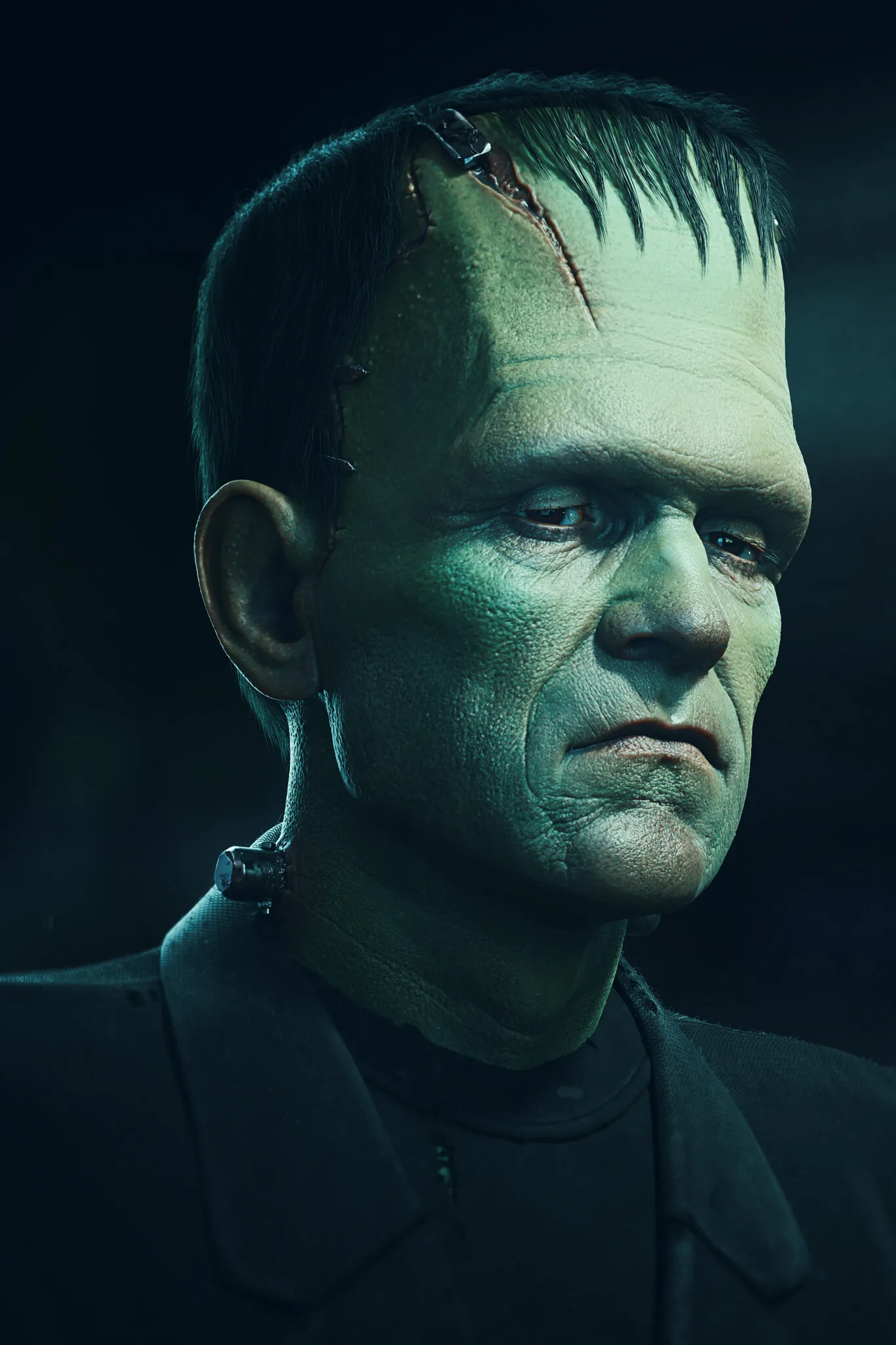 Frankenstein's Monster — 3/4 right view hero render, gothic character sculpture by Anna Schmelzer, ZBrush