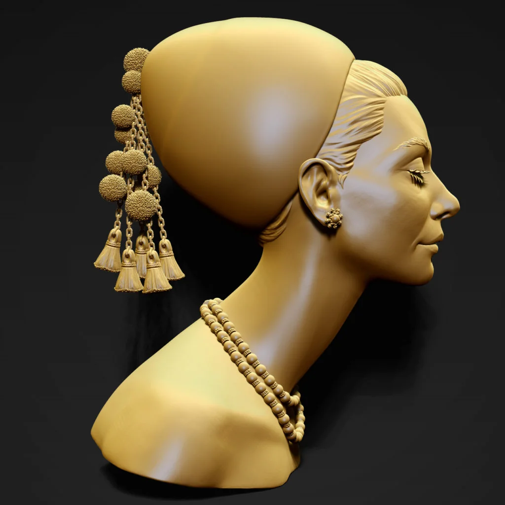 Presentation render of the Audrey Hepburn likeness sculpt by Anna Schmelzer