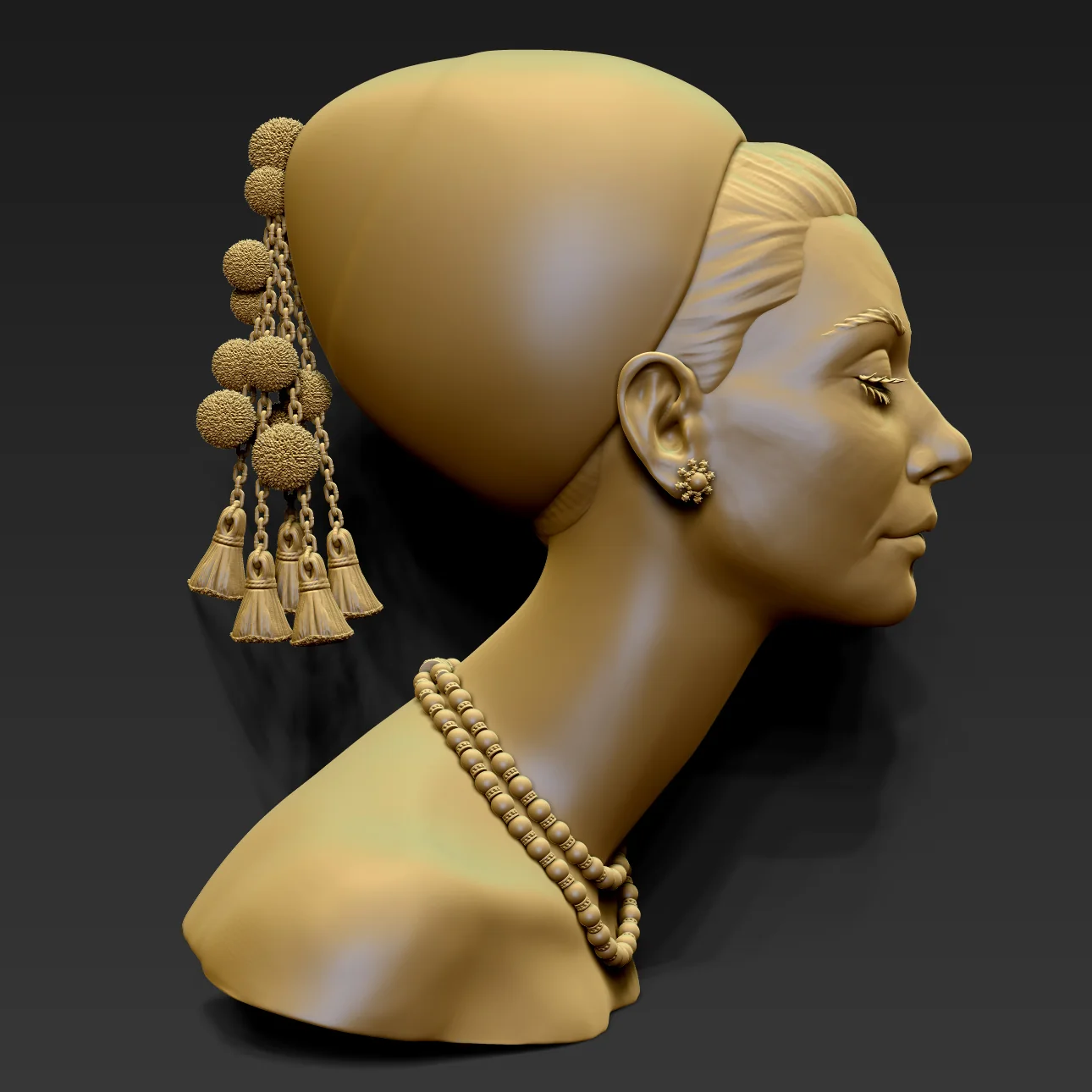 Audrey Hepburn likeness sculpt in side view by Anna Schmelzer