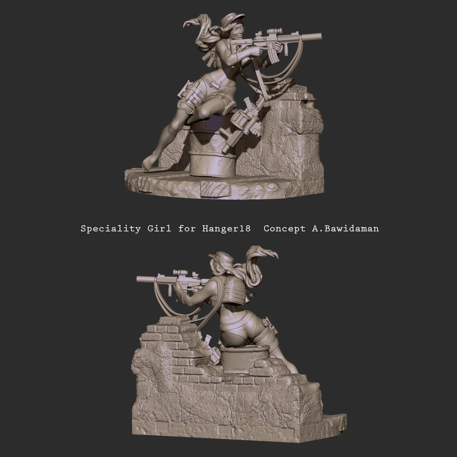 Specialty Girl miniature sculpture in alternate studio render by Anna Schmelzer